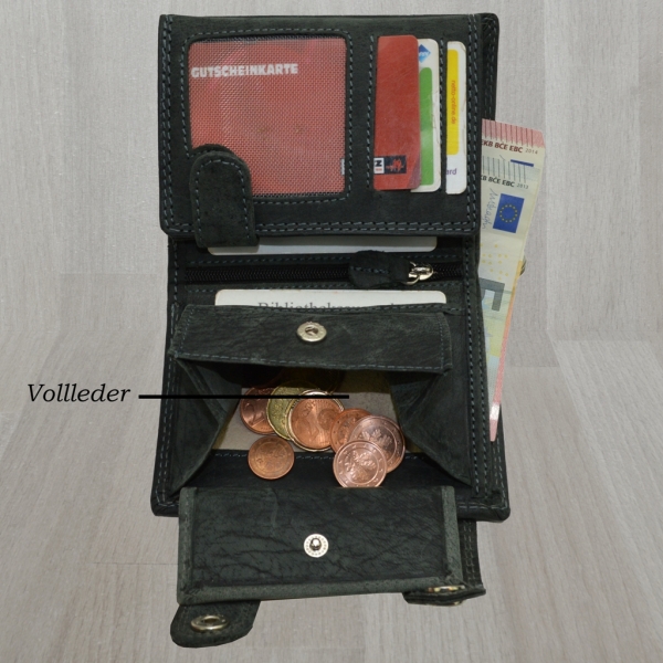 Leder Portemonnaie mit Kette Glattleder Design Roberto mit RFID Schutz